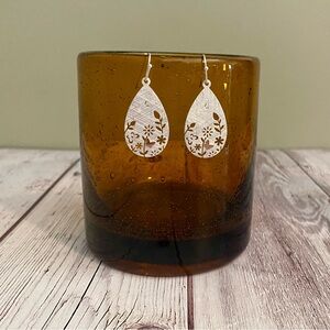 Silver Tone Floral Teardrop Earrings